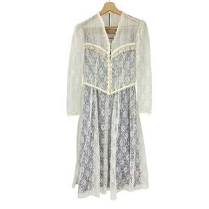 Rare Vintage Gunne Sax Lace Corset Dress with Purple Lining and Crop Jacket Sz 5